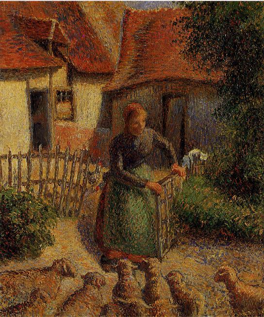 Shepherdess Bringing in Sheep - Camille Pissarro Paintings